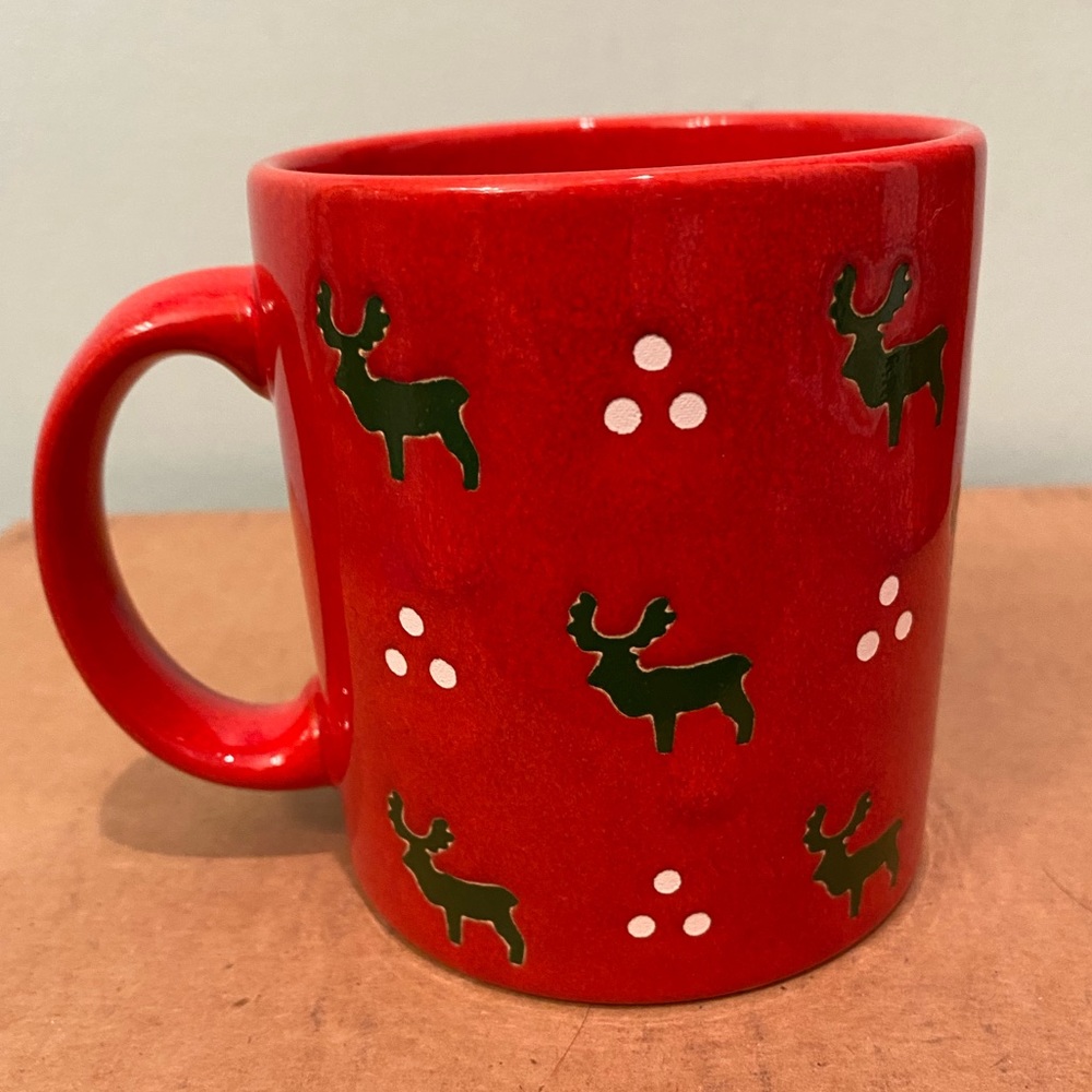 EUC HTF Waechtersbach Germany 12 Oz Retired Reindeer Dots Holiday Red Mug